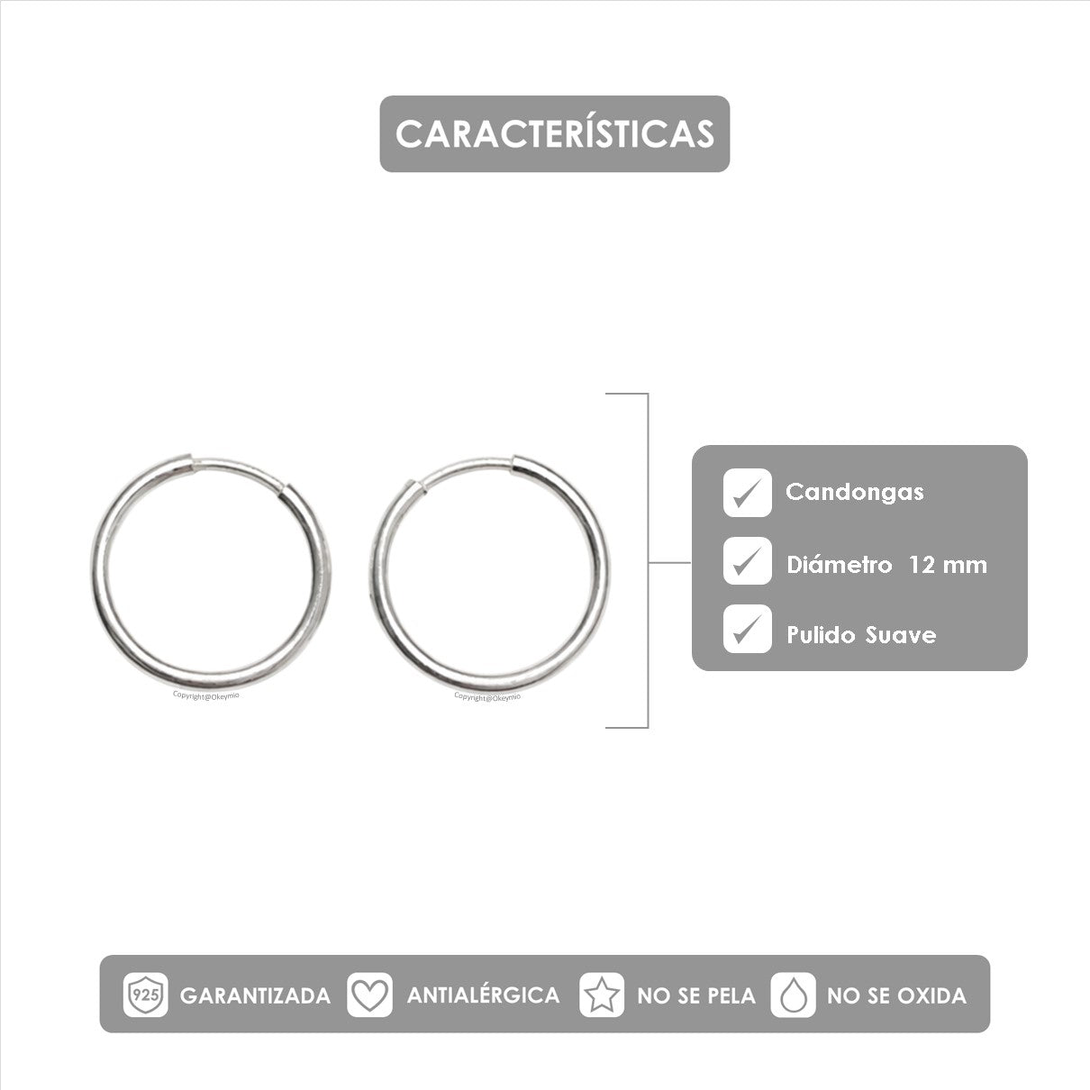 Candongas Pequeñas Plata 925 Aro Liso Elegante Unisex - 12 mm
