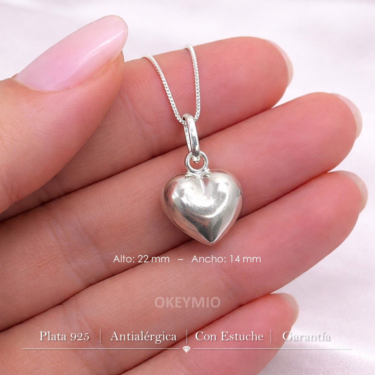 Dije Corazón En plata 925 Antialergica