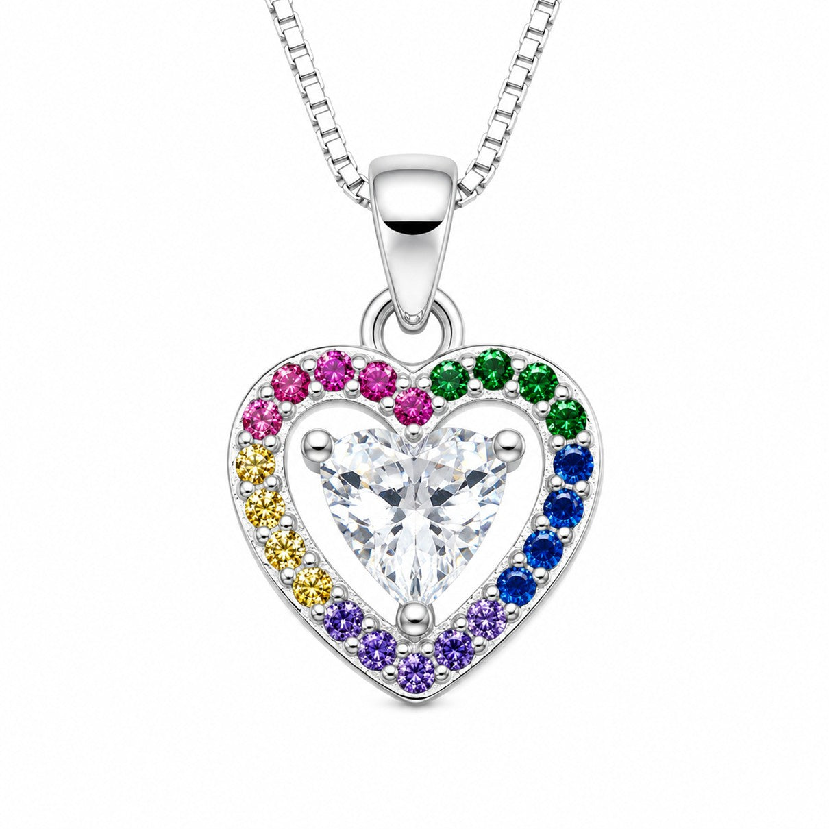 Dije Y Collar Corazón Multicolor Plata 925 Elegante