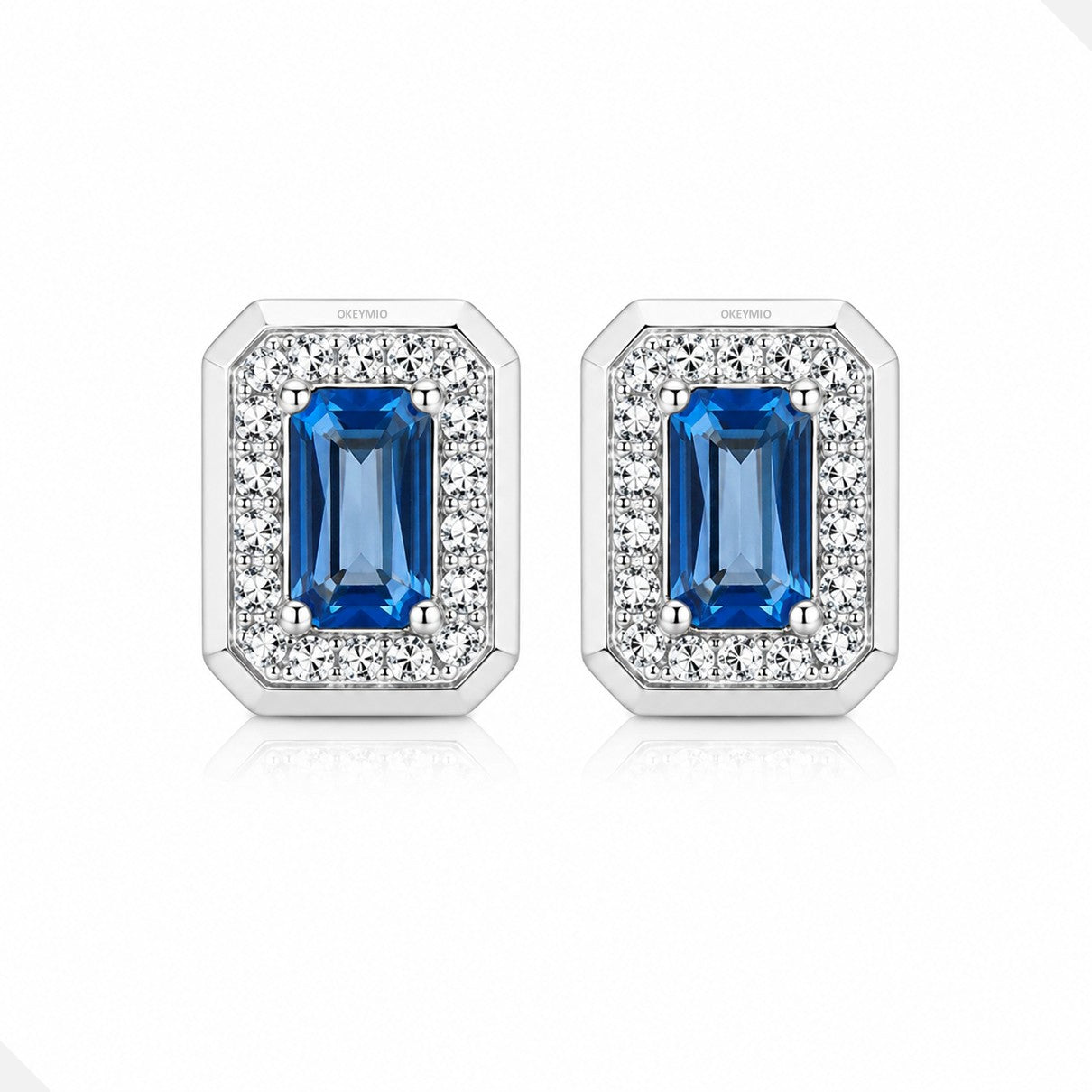 Aretes Topos Plata 925 Cristal Azul Halo De Circones