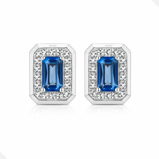 Aretes Topos Plata 925 Cristal Azul Halo De Circones