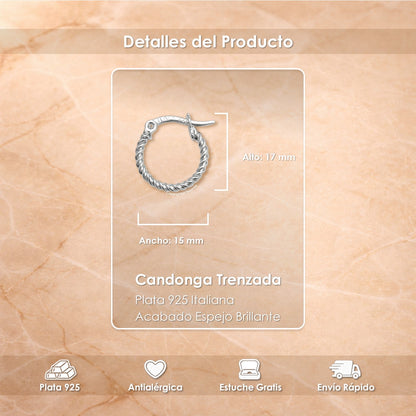 Aretes Candongas Plata 925 Mujer Trenzadas Elegantes