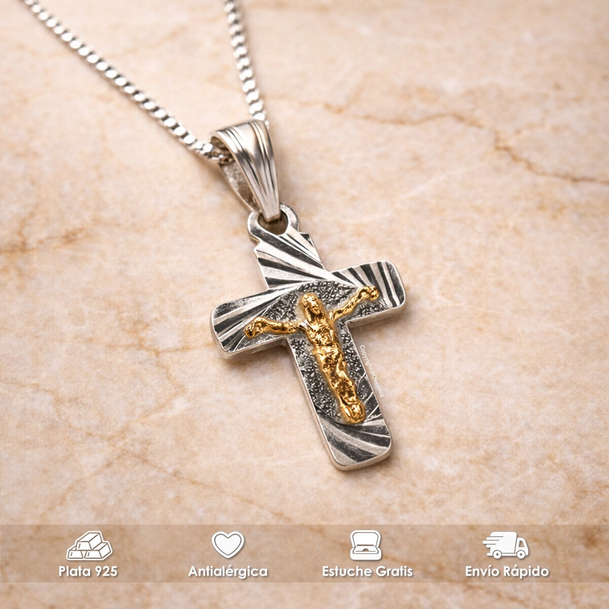 Dije y Cadena Con Cruz En Oro Plata 925 Unisex