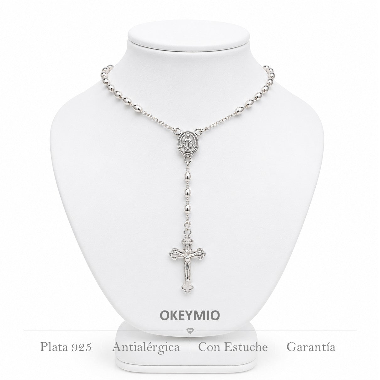 Rosario Camandula  55 cm | Balin Arroz | Plata 925 Italiana