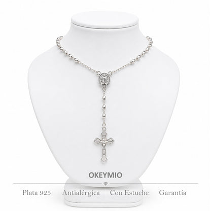 Rosario Camandula  55 cm | Balin Arroz | Plata 925 Italiana