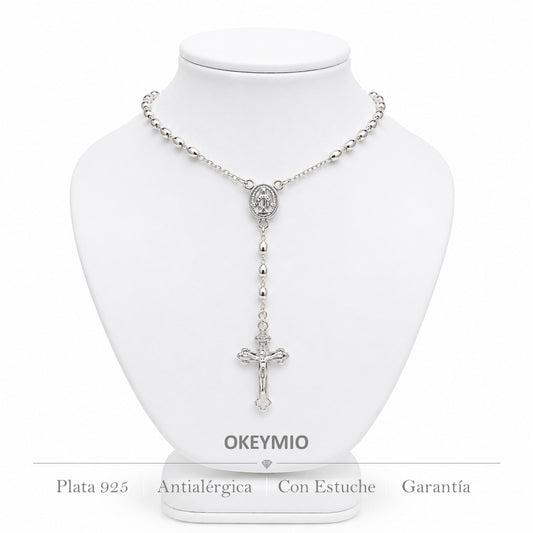 Rosario Camandula  55 cm | Balin Arroz | Plata 925 Italiana