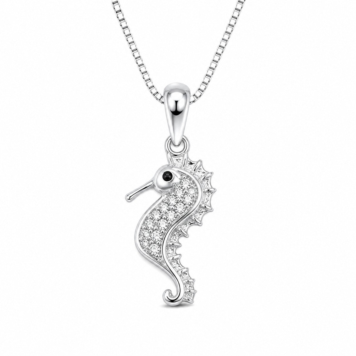 Dije Y Collar Caballito De Mar Plata 925 Con Cristales