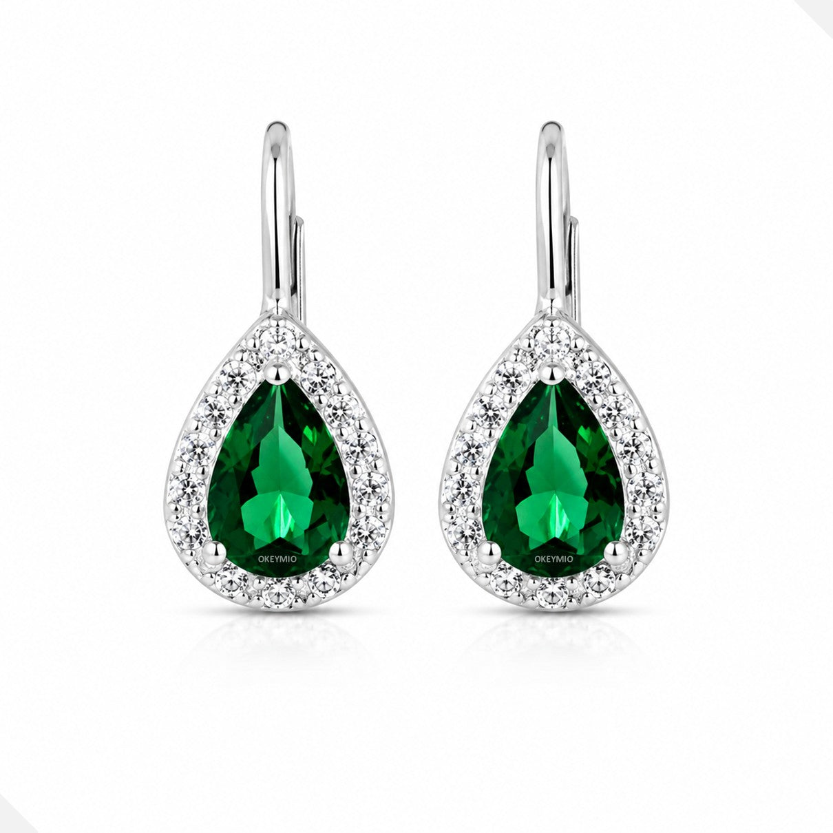 Aretes Plata 925 Gancho Español Con Cristal Verde Gota