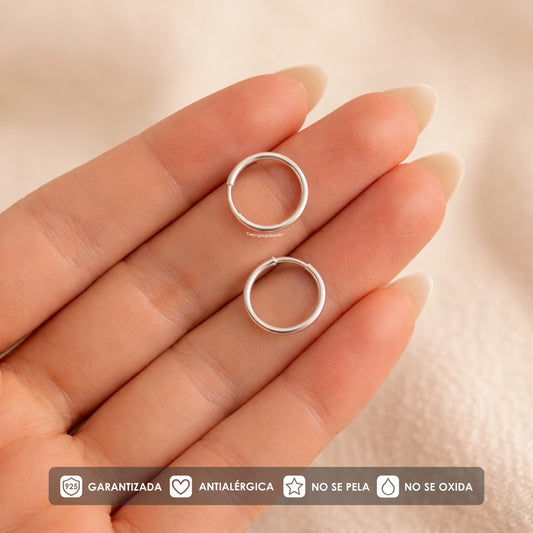Candongas Pequeñas Plata 925 Aro Liso Elegante Unisex - 12 mm
