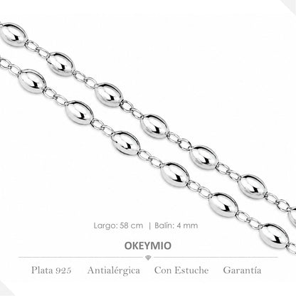 Rosario Camandula  55 cm | Balin Arroz | Plata 925 Italiana