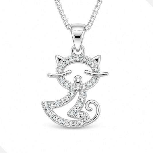 Dije Gato Plata 925 Con Cadena Joyería Fina Atemporal