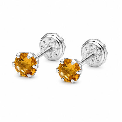 Aretes Topos En Plata 925 Piedra Citrino Natural Hipoalergénicos