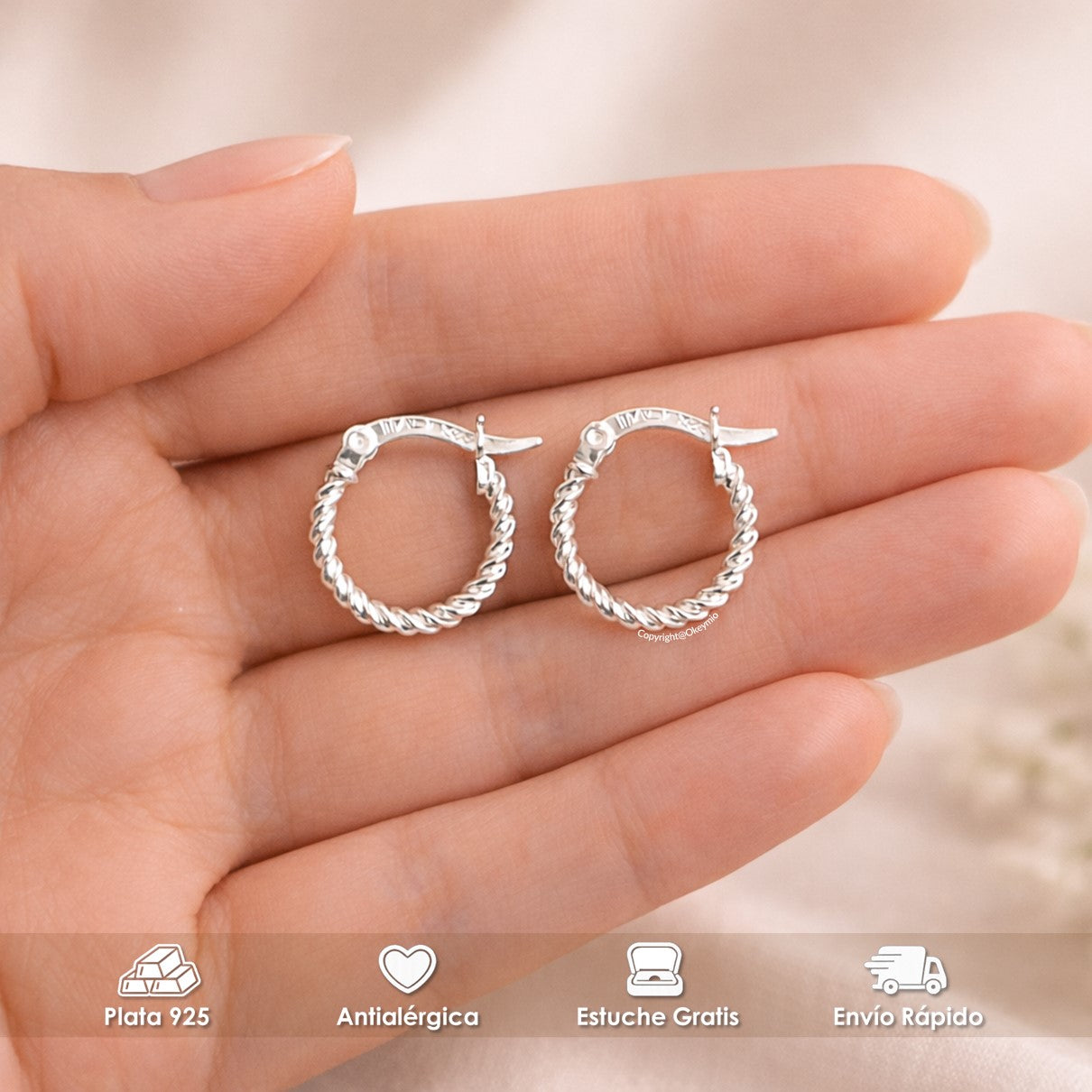 Aretes Candongas Plata 925 Mujer Trenzadas Elegantes