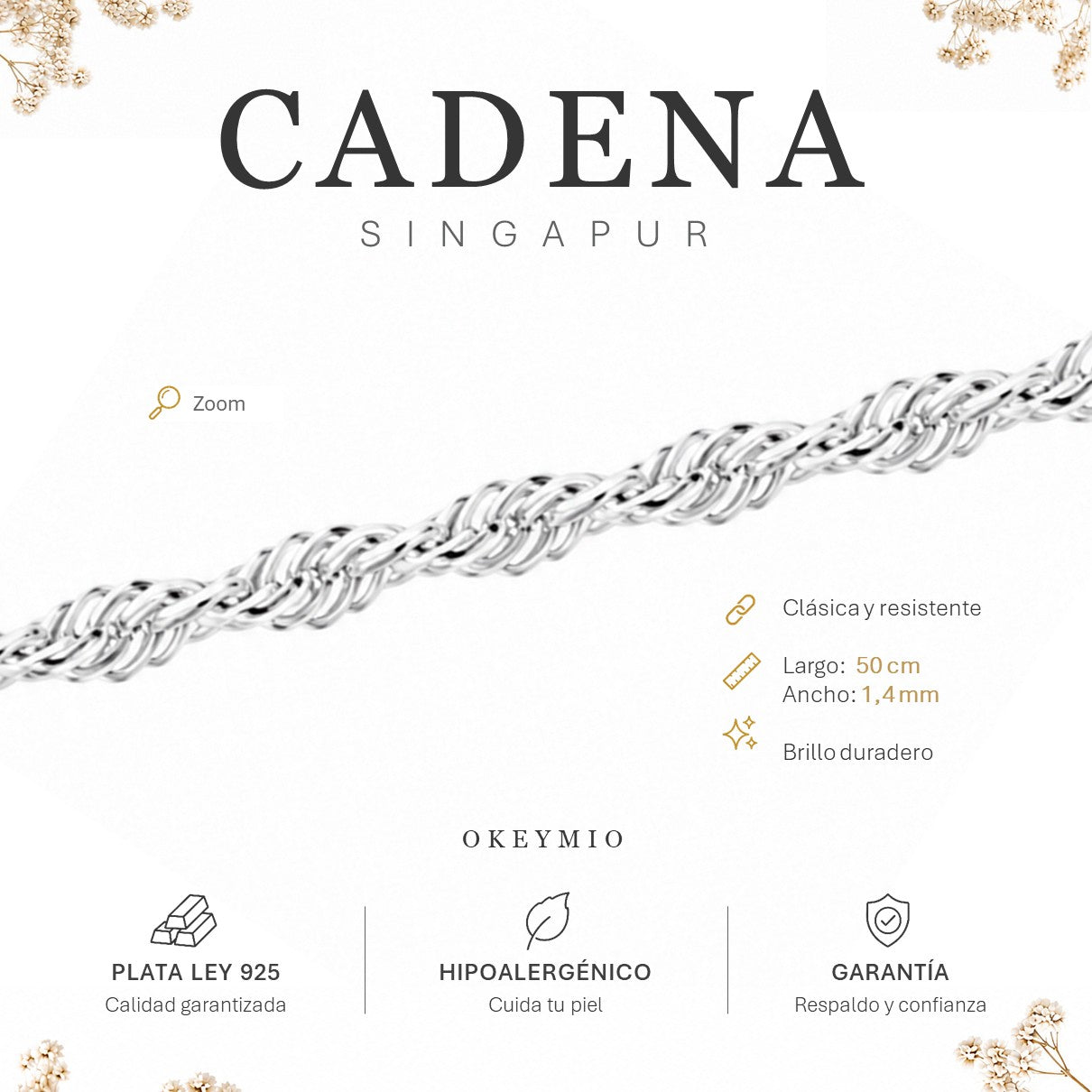 Cadena Singapur En Plata 925 (50cm)