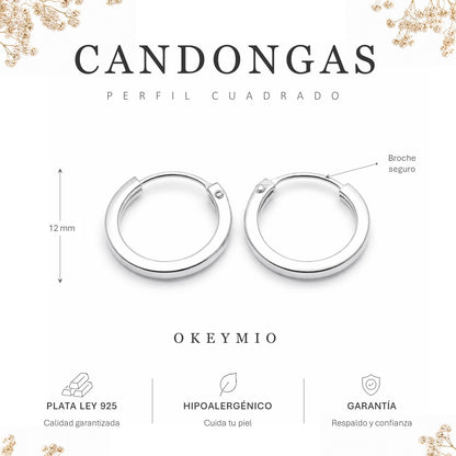 Aretes Candongas Plata 925 12 mm