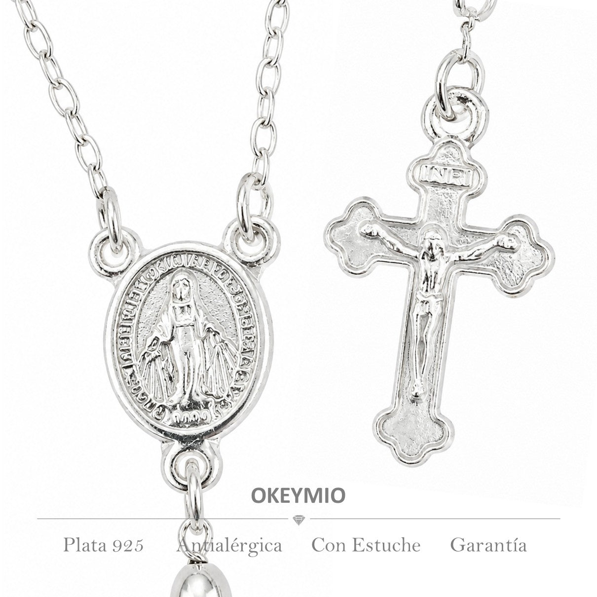 Rosario Camandula  55 cm | Balin Arroz | Plata 925 Italiana