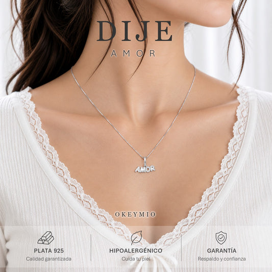 Dije Y Collar Amor Plata 925 Para Mujer