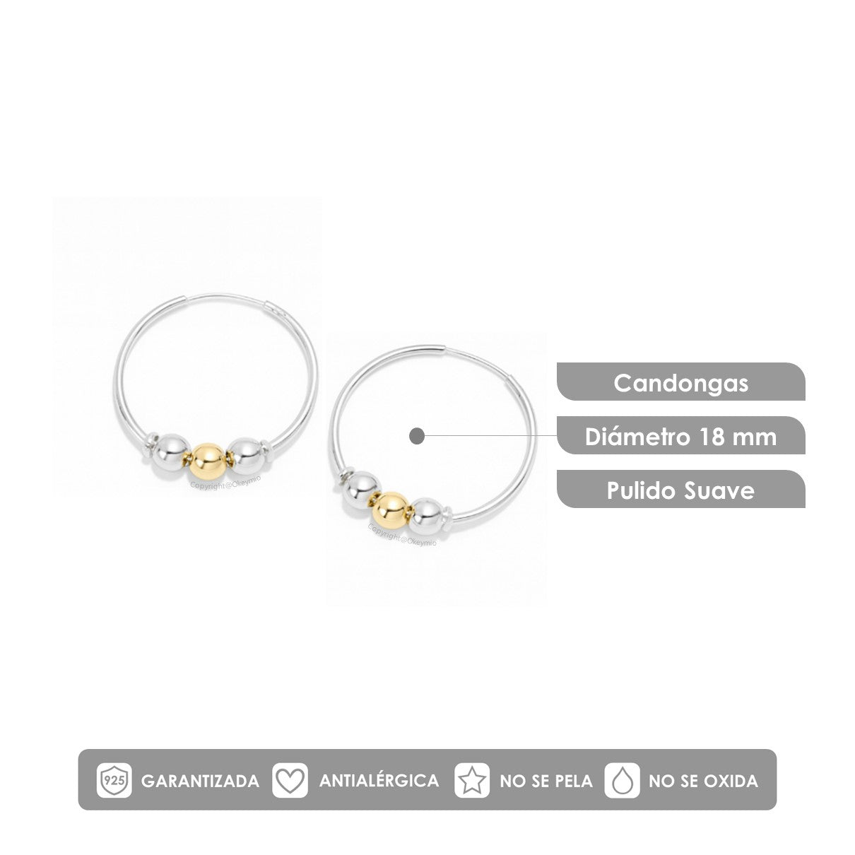Candongas En Oro 18K y Plata 925
