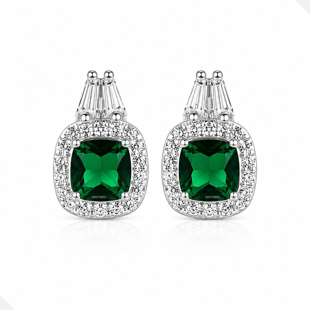 Aretes Topos Verde Esmeralda Plata 925 Corte Cojín
