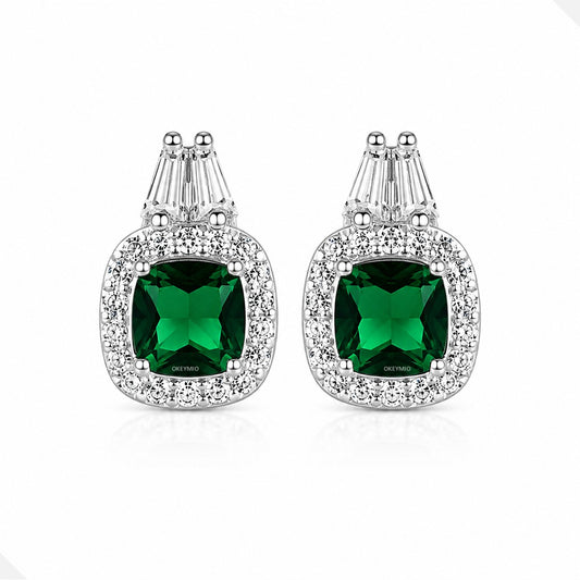 Aretes Topos Verde Esmeralda Plata 925 Corte Cojín