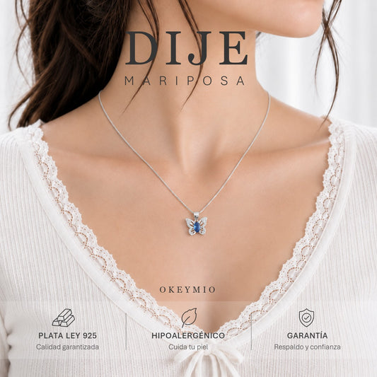 Dije Y Collar Mariposa Plata 925 Con Circones