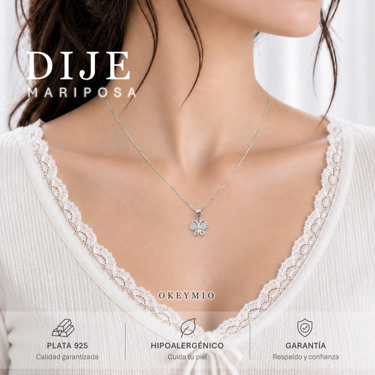 Dije Mariposa En Plata 925 Con Cadena Para Mujer