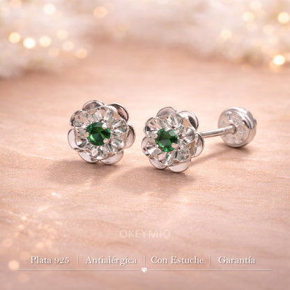 Aretes Topos Flor Con Circones Para Mujer En Plata 925