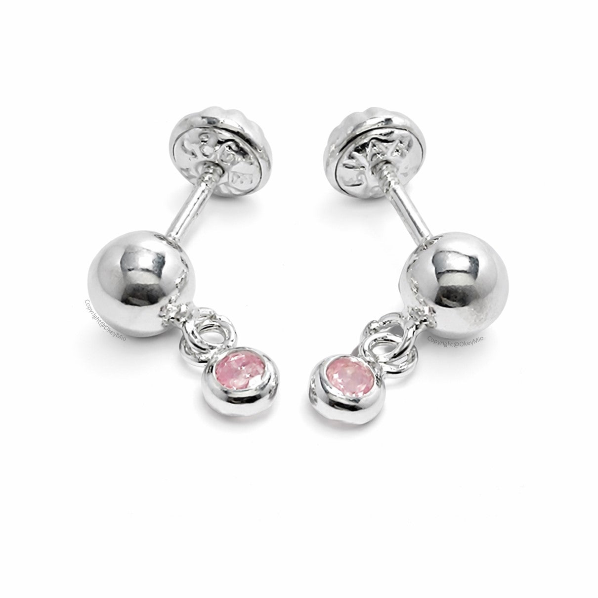 Aretes Topos Modernos Plata 925 Hipoalergénicos Circon Rosa