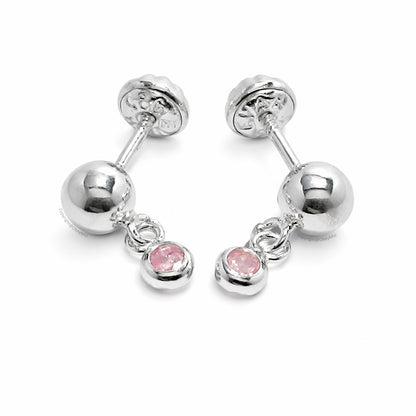 Aretes Topos Modernos Plata 925 Hipoalergénicos Circon Rosa
