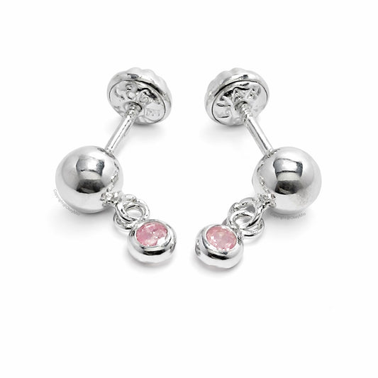 Aretes Topos Modernos Plata 925 Hipoalergénicos Circon Rosa