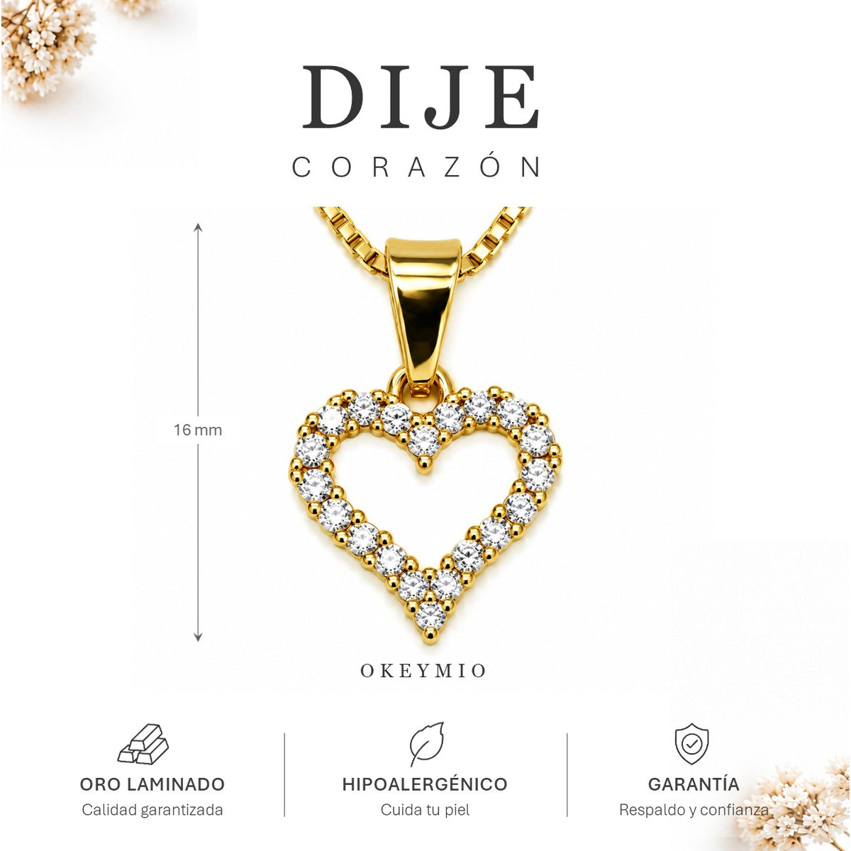 Dije Corazón Con Circones Oro Laminado 18K Mujer