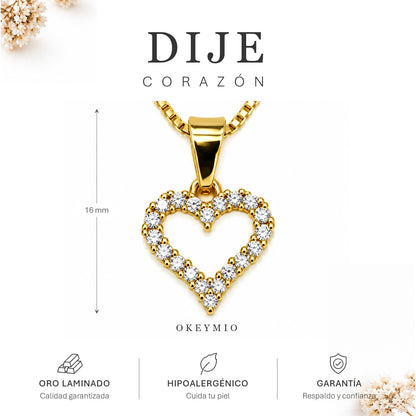 Dije Corazón Con Circones Oro Laminado 18K Mujer