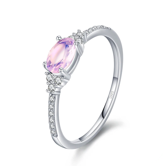 Anillo Elegante Piedra Rosa En Plata 925