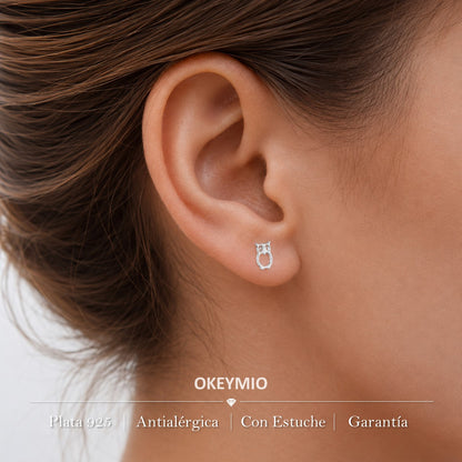 Topos Búho Plata 925 Aretes Minimalistas Mujer