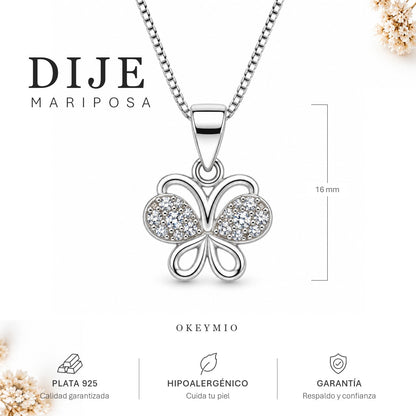 Dije Mariposa En Plata 925 Con Cadena Para Mujer