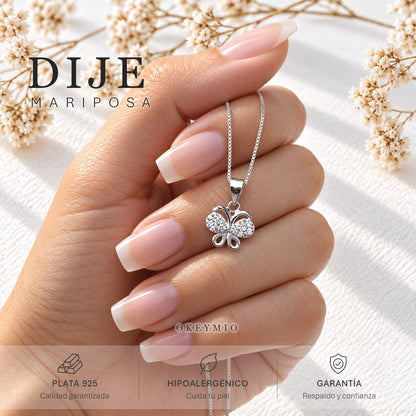 Dije Mariposa En Plata 925 Con Cadena Para Mujer