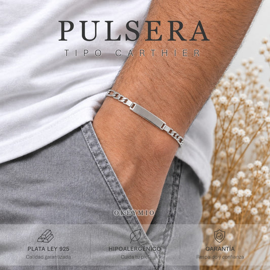 Pulsera Esclava De Plata 925 Con Placa Para Hombre 19 cm