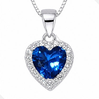 Dije Corazón Azul Plata 925 Con Circones Brillantes