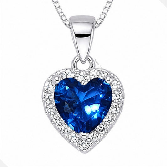 Dije Corazón Azul Plata 925 Con Circones Brillantes