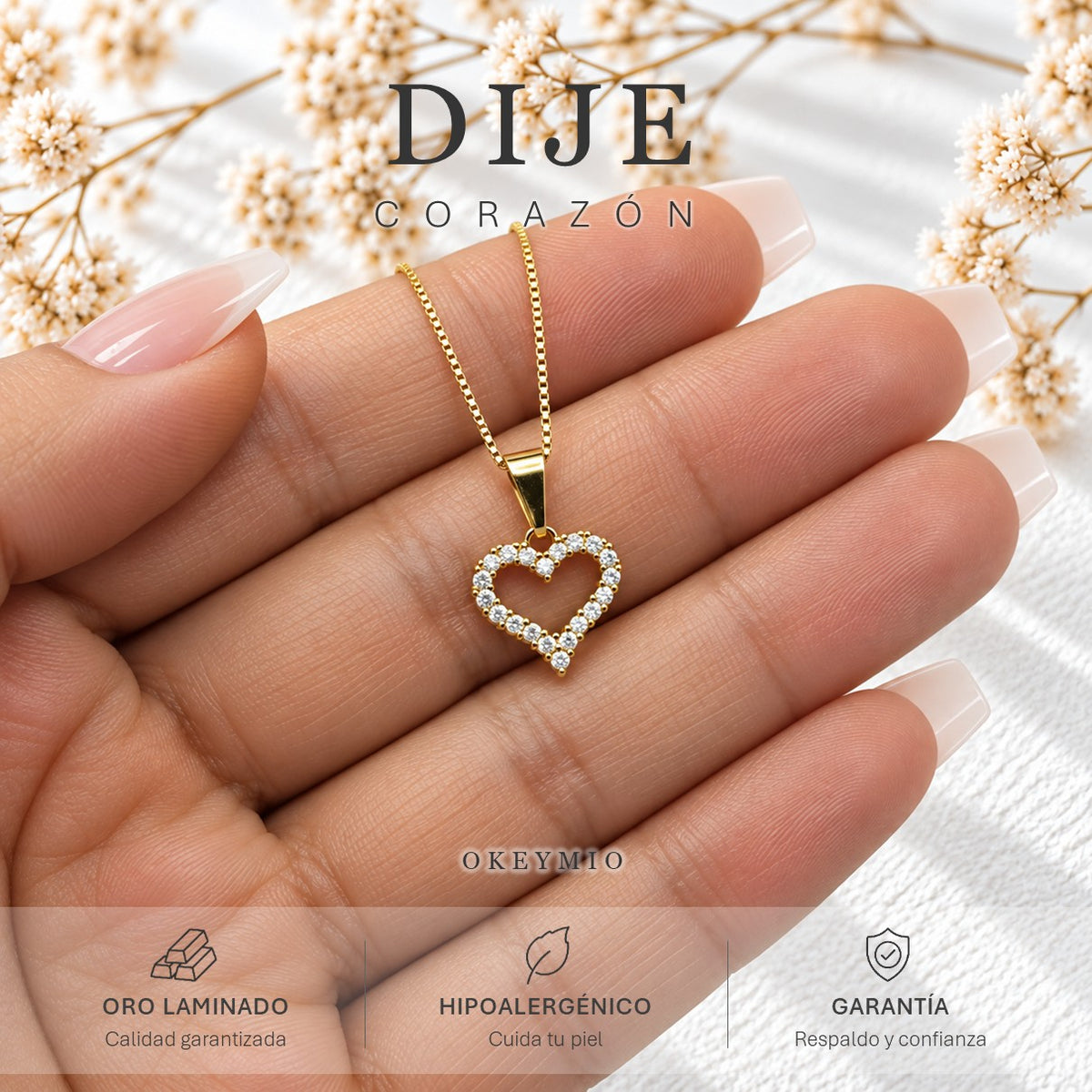 Dije Corazón Con Circones Oro Laminado 18K Mujer