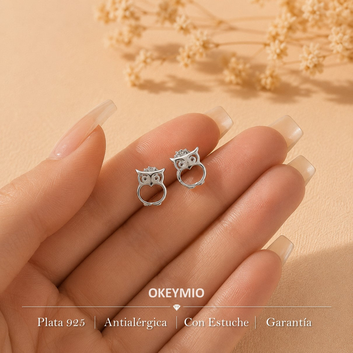 Topos Búho Plata 925 Aretes Minimalistas Mujer