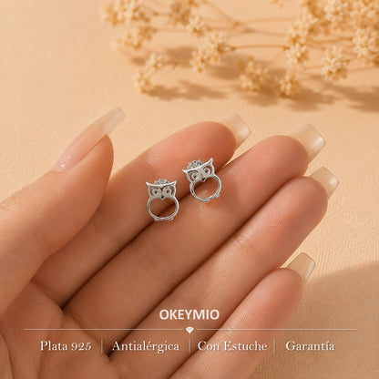 Topos Búho Plata 925 Aretes Minimalistas Mujer