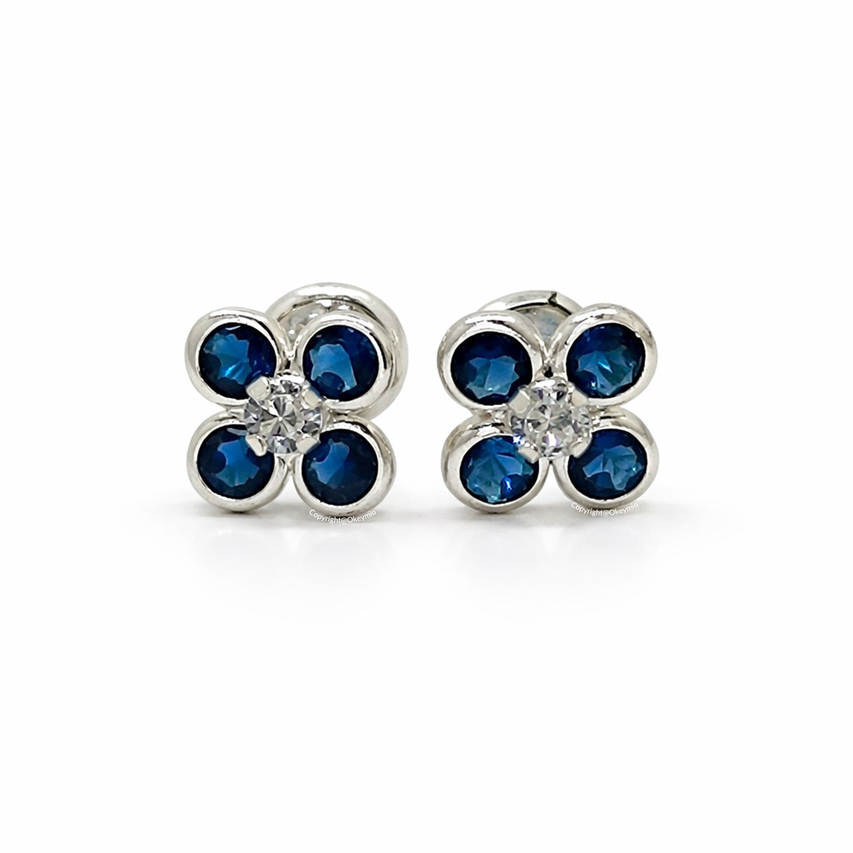 Aretes Plata 925 Mujer Flor Azul Elegantes Antialérgicos