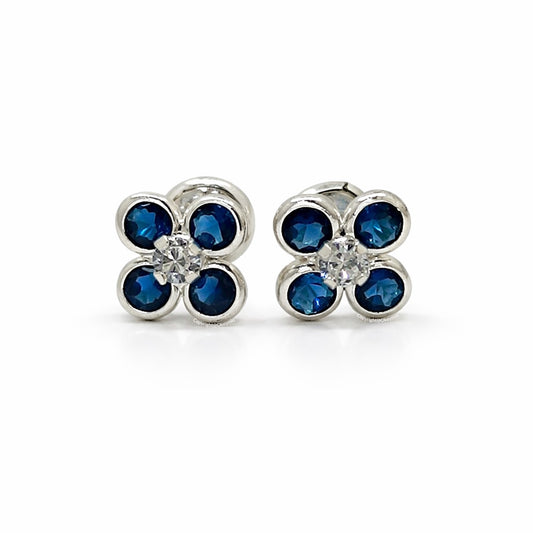 Aretes Plata 925 Mujer Flor Azul Elegantes Antialérgicos