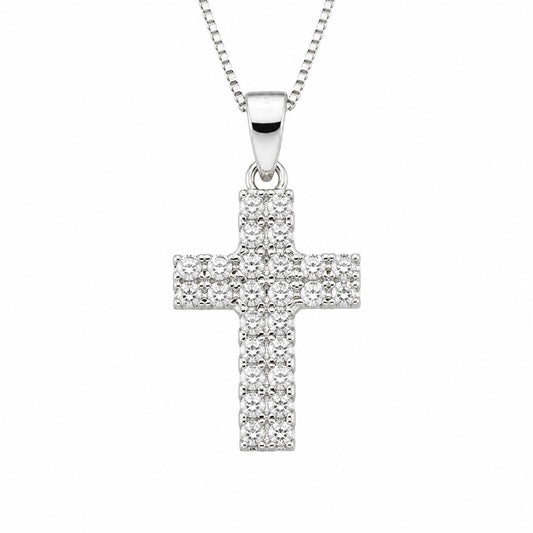 Dije Y Collar Cruz Plata 925 Con Circones
