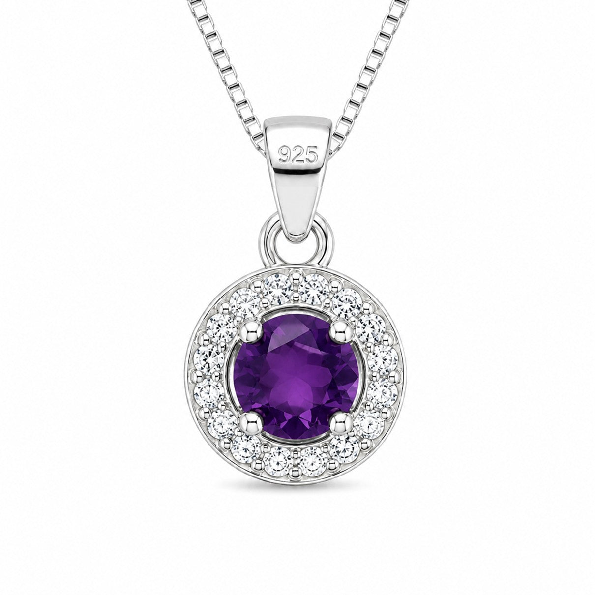 Dije Y Collar Amatista Natural Plata 925 Con Circones