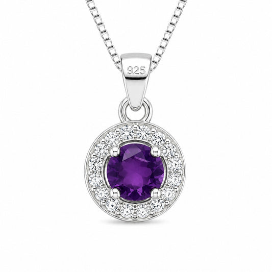 Dije Y Collar Amatista Natural Plata 925 Con Circones
