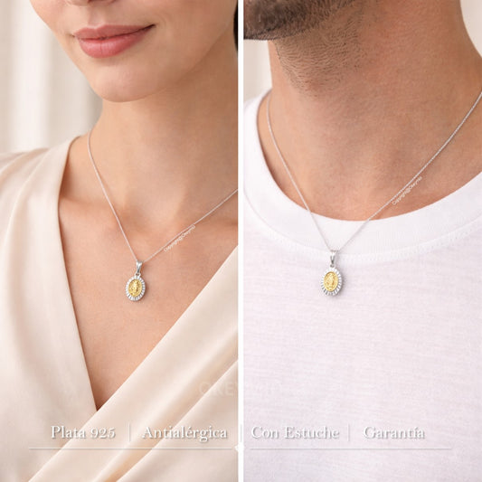 Dije y Cadena Virgen Plata 925 Oro laminado 18k