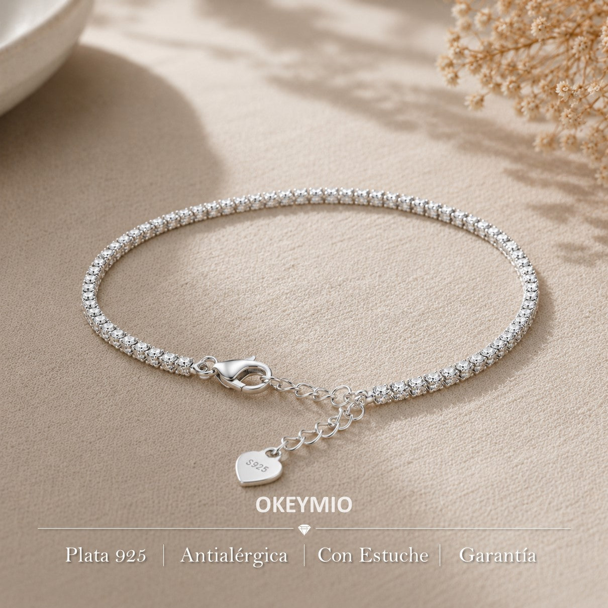Pulsera Manilla Tipo Tennis Con Circones En Plata 925