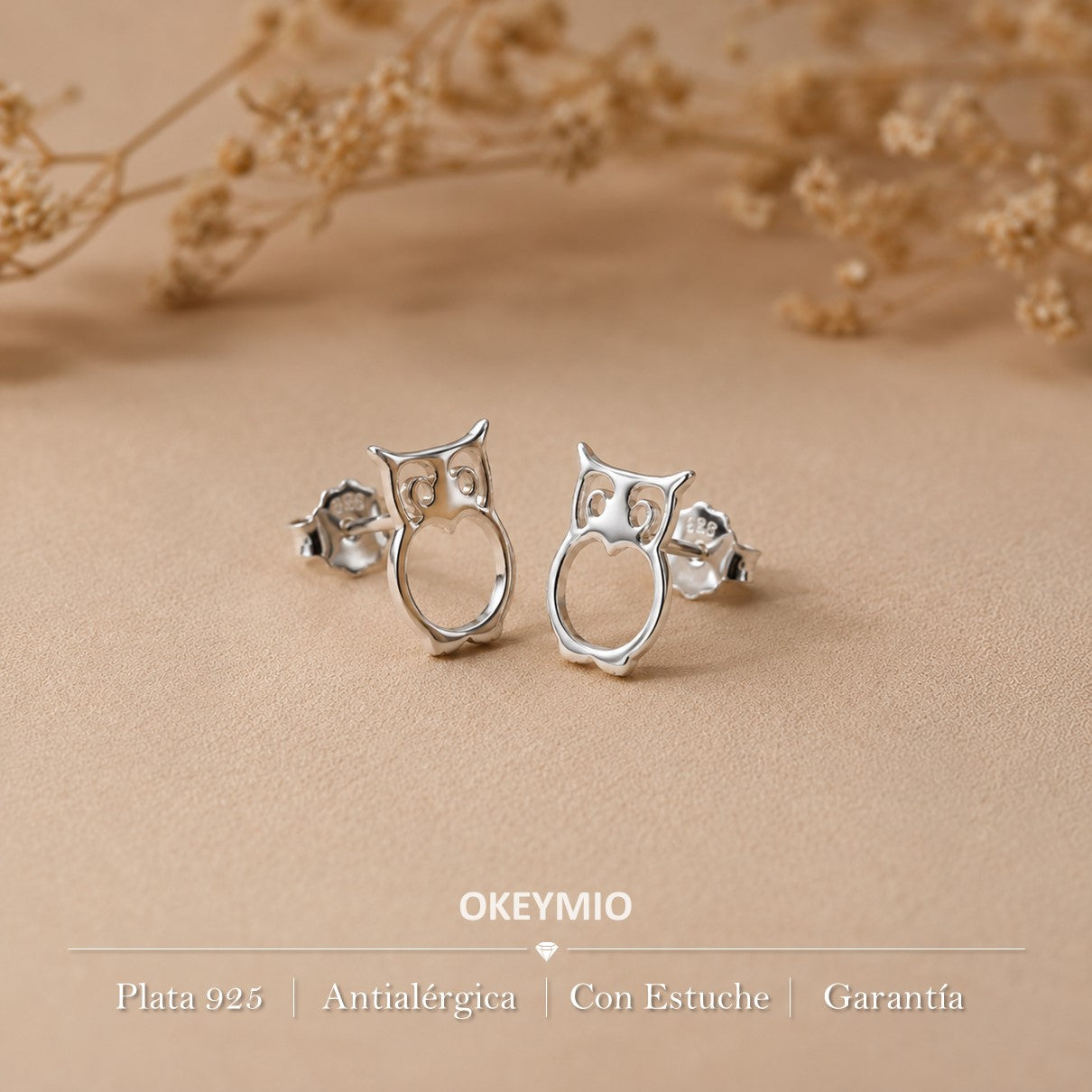 Topos Búho Plata 925 Aretes Minimalistas Mujer